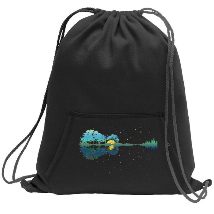 Guitar Lake Reflections Night Sky And Moon Guitar Sweatshirt Cinch Pack Bag