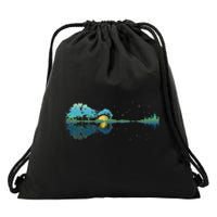 Guitar Lake Reflections Night Sky And Moon Guitar Drawstring Bag