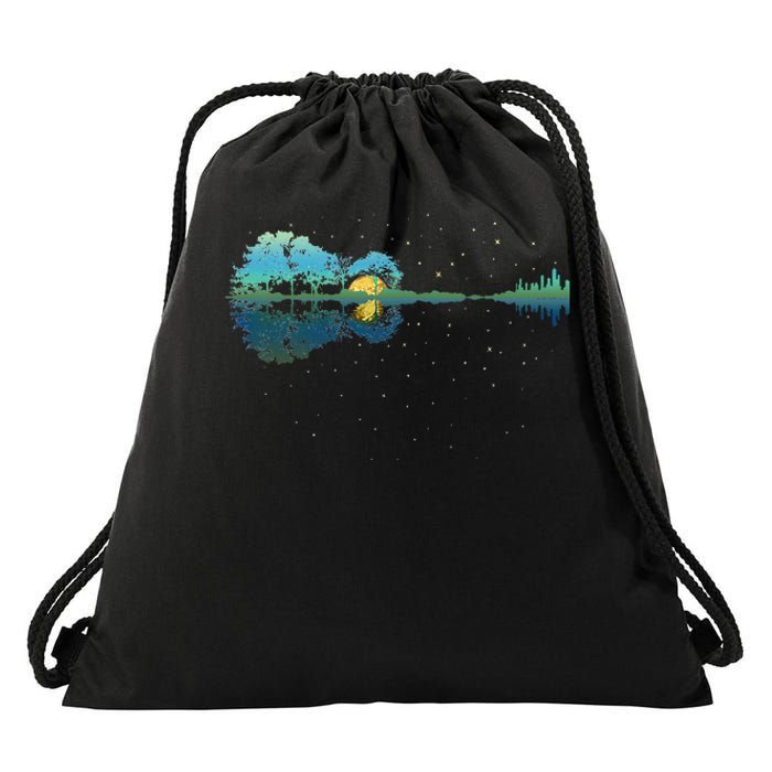 Guitar Lake Reflections Night Sky And Moon Guitar Drawstring Bag