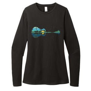 Guitar Lake Reflections Night Sky And Moon Guitar Womens CVC Long Sleeve Shirt