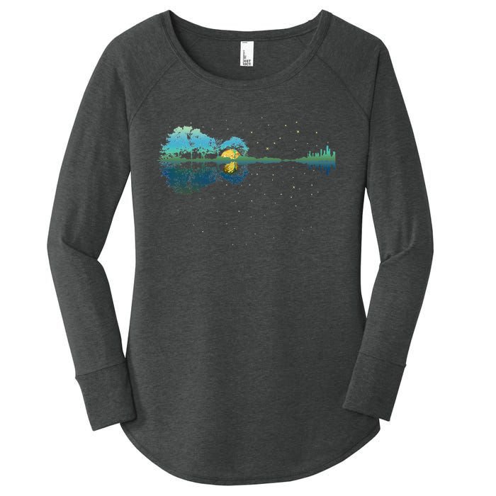 Guitar Lake Reflections Night Sky And Moon Guitar Women's Perfect Tri Tunic Long Sleeve Shirt