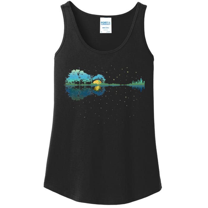 Guitar Lake Reflections Night Sky And Moon Guitar Ladies Essential Tank