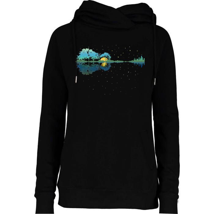 Guitar Lake Reflections Night Sky And Moon Guitar Womens Funnel Neck Pullover Hood