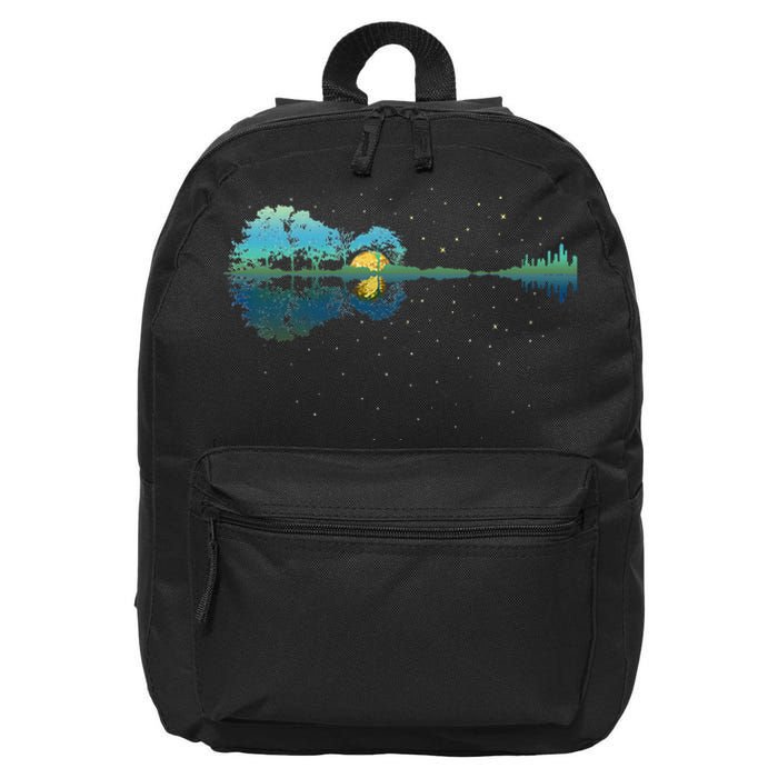 Guitar Lake Reflections Night Sky And Moon Guitar 16 in Basic Backpack