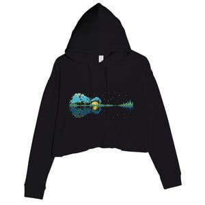 Guitar Lake Reflections Night Sky And Moon Guitar Crop Fleece Hoodie