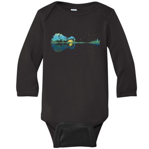 Guitar Lake Reflections Night Sky And Moon Guitar Baby Long Sleeve Bodysuit