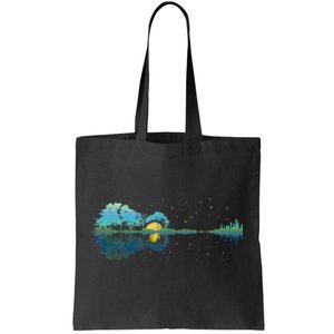 Guitar Lake Reflections Night Sky And Moon Guitar Tote Bag