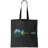 Guitar Lake Reflections Night Sky And Moon Guitar Tote Bag