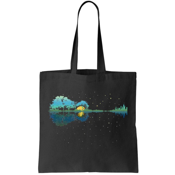 Guitar Lake Reflections Night Sky And Moon Guitar Tote Bag