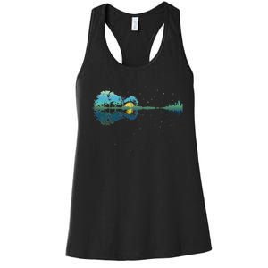 Guitar Lake Reflections Night Sky And Moon Guitar Women's Racerback Tank