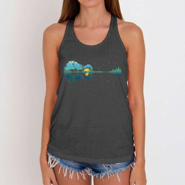 Guitar Lake Reflections Night Sky And Moon Guitar Women's Knotted Racerback Tank