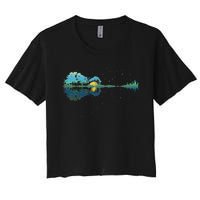 Guitar Lake Reflections Night Sky And Moon Guitar Women's Crop Top Tee