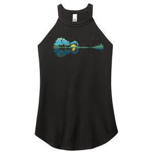 Guitar Lake Reflections Night Sky And Moon Guitar Women's Perfect Tri Rocker Tank