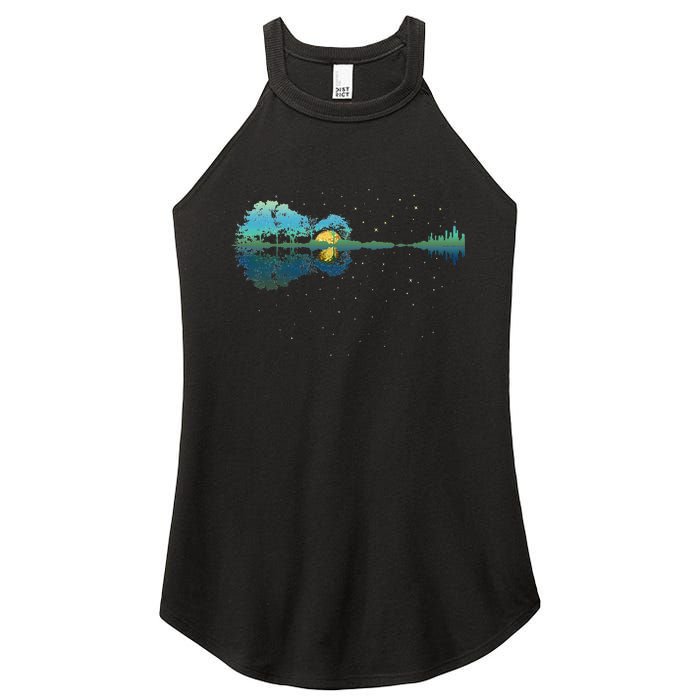 Guitar Lake Reflections Night Sky And Moon Guitar Women's Perfect Tri Rocker Tank