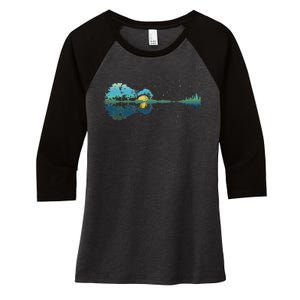 Guitar Lake Reflections Night Sky And Moon Guitar Women's Tri-Blend 3/4-Sleeve Raglan Shirt