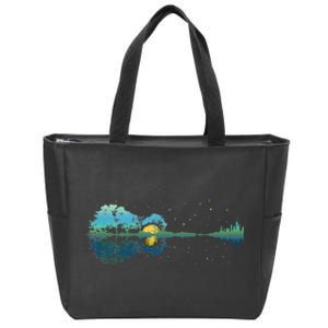 Guitar Lake Reflections Night Sky And Moon Guitar Zip Tote Bag