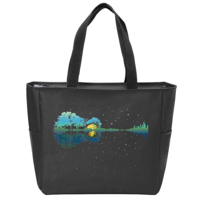 Guitar Lake Reflections Night Sky And Moon Guitar Zip Tote Bag