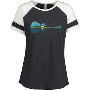 Guitar Lake Reflections Night Sky And Moon Guitar Enza Ladies Jersey Colorblock Tee