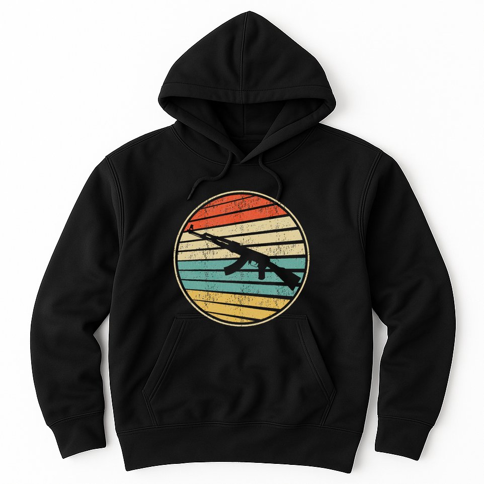 Gun Lover Retro Vintage 70s 80s Ak47 Assault Rifle Art Fun Hoodie