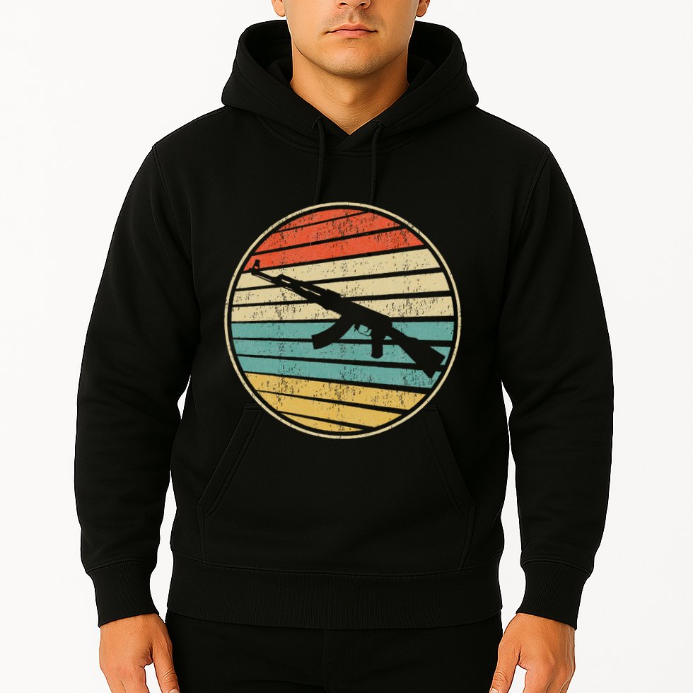 Gun Lover Retro Vintage 70s 80s Ak47 Assault Rifle Art Fun Hoodie