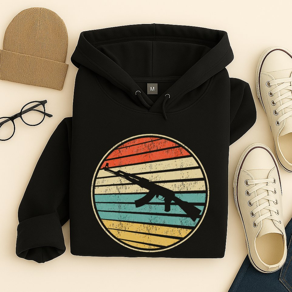 Gun Lover Retro Vintage 70s 80s Ak47 Assault Rifle Art Fun Hoodie