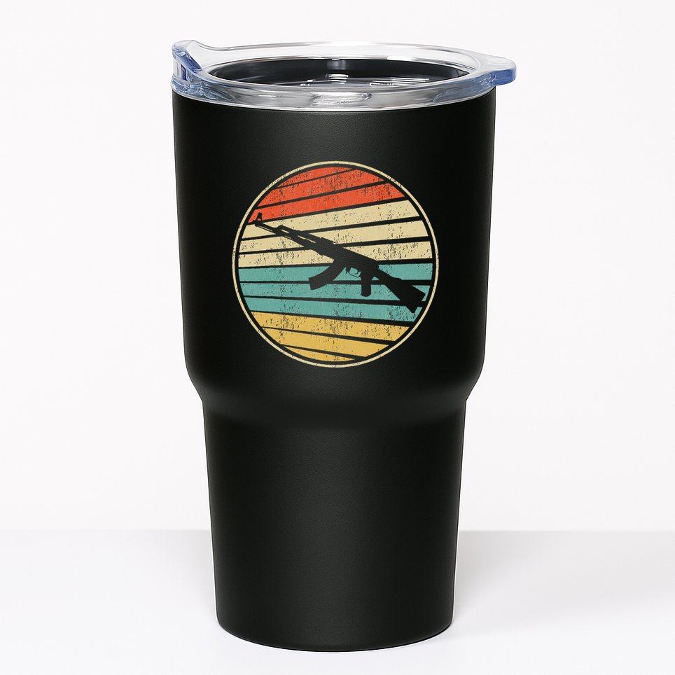 Gun Lover Retro Vintage 70s 80s Ak47 Assault Rifle Art Fun Tumbler