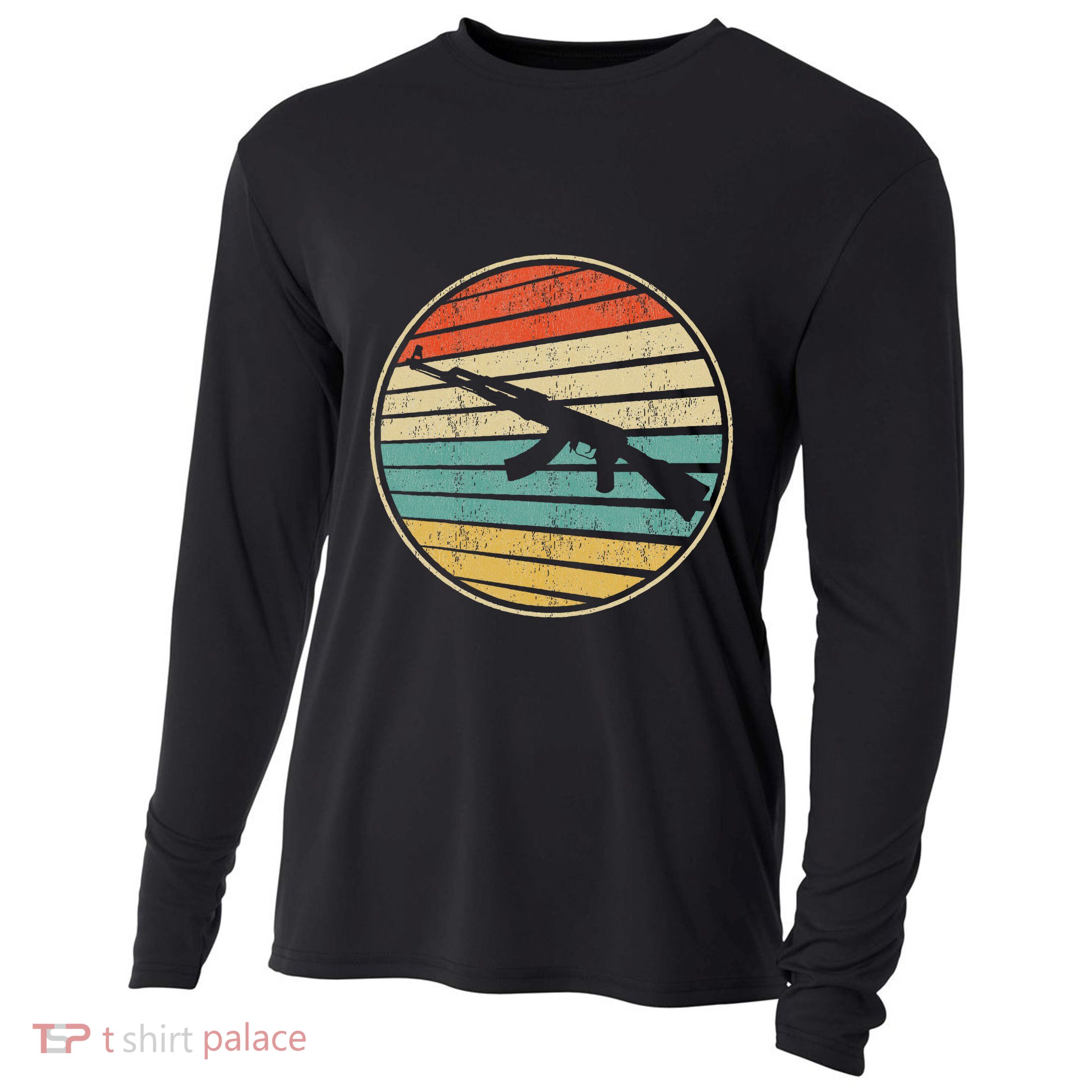 Gun Lover Retro Vintage 70s 80s Ak47 Assault Rifle Art Fun Cooling Performance Long Sleeve Crew