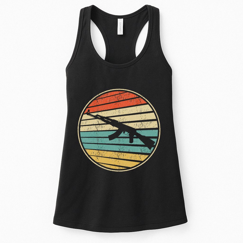 Gun Lover Retro Vintage 70s 80s Ak47 Assault Rifle Art Fun Womens Tank Top