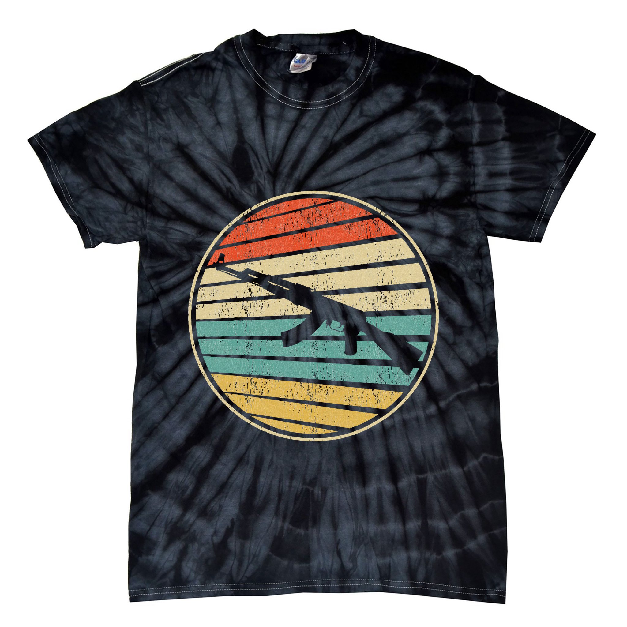 Gun Lover Retro Vintage 70s 80s Ak47 Assault Rifle Art Fun Tie-Dye T-Shirt