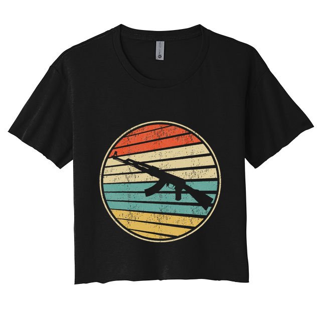 Gun Lover Retro Vintage 70s 80s Ak47 Assault Rifle Art Fun Crop Top