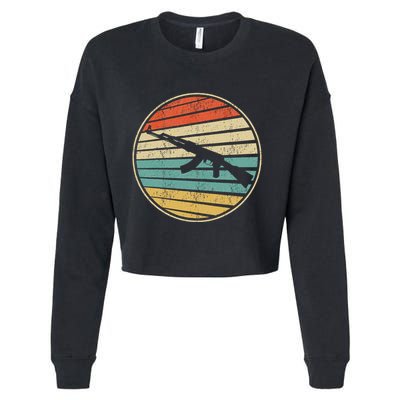 Gun Lover Retro Vintage 70s 80s Ak47 Assault Rifle Art Fun Cropped Pullover Crew