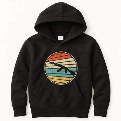 Gun Lover Retro Vintage 70s 80s Ak47 Assault Rifle Art Fun Kids Hoodie