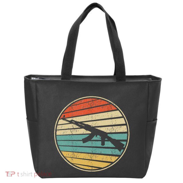 Gun Lover Retro Vintage 70s 80s Ak47 Assault Rifle Art Fun Zip Tote Bag