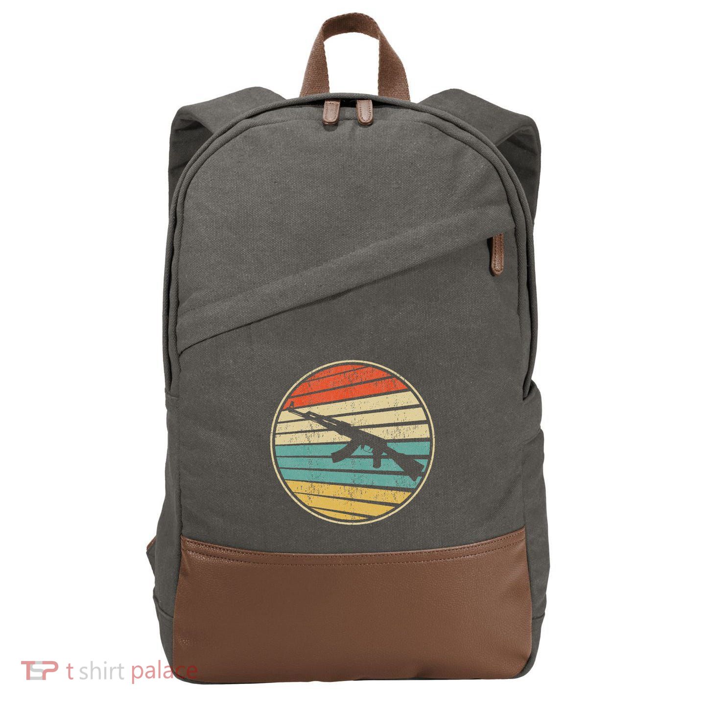 Gun Lover Retro Vintage 70s 80s Ak47 Assault Rifle Art Fun Cotton Canvas Backpack