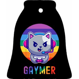 Gaymer LGBT Rainbow Gay Video Game Lovers Gift Cat Pride Ceramic Bell Ornament