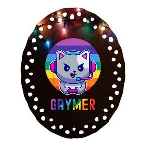 Gaymer LGBT Rainbow Gay Video Game Lovers Gift Cat Pride Ceramic Oval Ornament