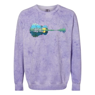 Guitar Lake Reflections Night Sky And Moon Guitar Colorblast Crewneck Sweatshirt