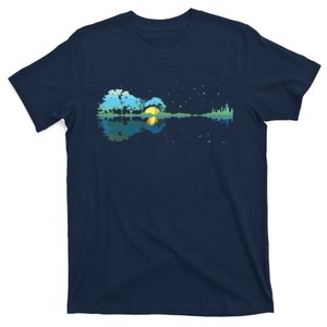 Guitar Lake Reflections Night Sky And Moon Guitar T-Shirt