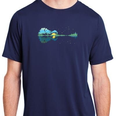 Guitar Lake Reflections Night Sky And Moon Guitar Adult ChromaSoft Performance T-Shirt