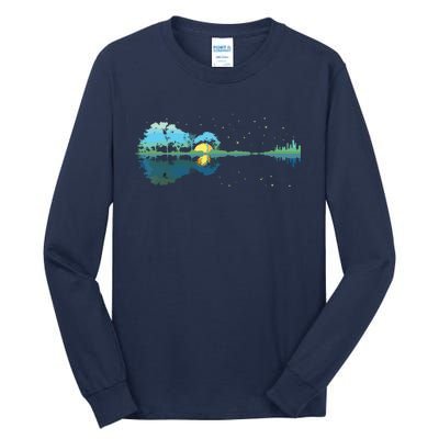 Guitar Lake Reflections Night Sky And Moon Guitar Tall Long Sleeve T-Shirt