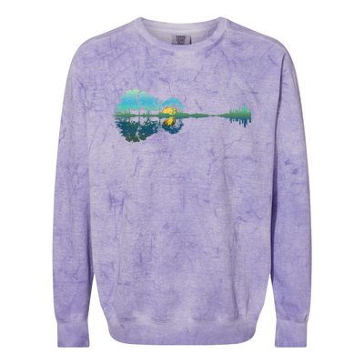 Guitar Lake Reflections Night Sky and Moon Guitar Colorblast Crewneck Sweatshirt