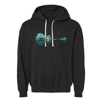 Guitar Lake Reflections Night Sky and Moon Guitar Garment-Dyed Fleece Hoodie