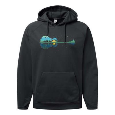 Guitar Lake Reflections Night Sky and Moon Guitar Performance Fleece Hoodie