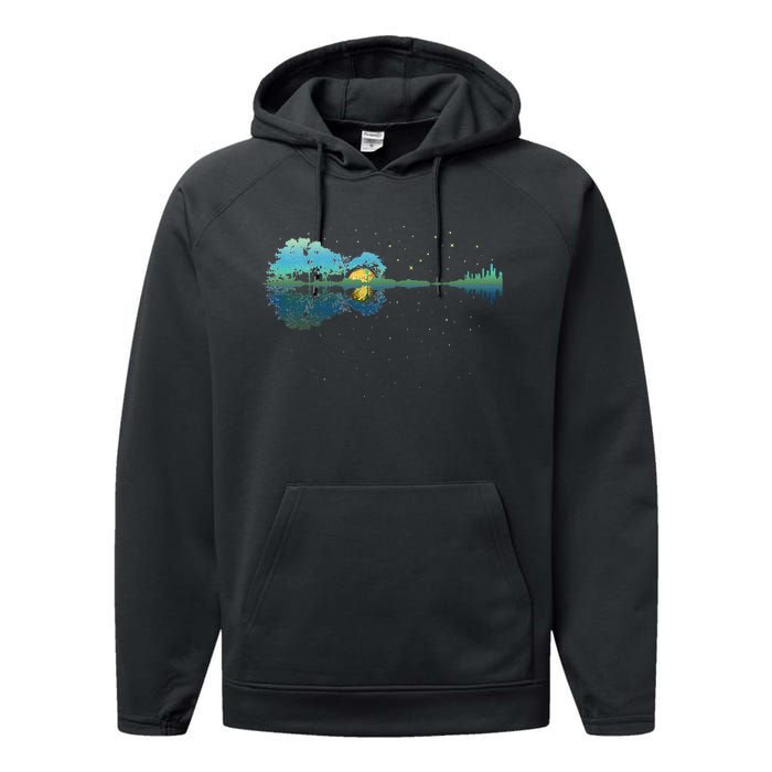 Guitar Lake Reflections Night Sky and Moon Guitar Performance Fleece Hoodie