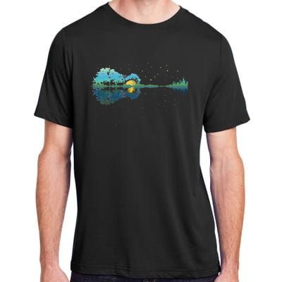 Guitar Lake Reflections Night Sky and Moon Guitar Adult ChromaSoft Performance T-Shirt