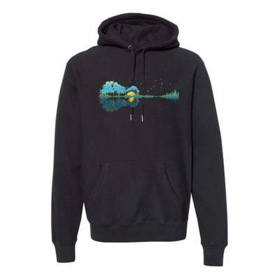 Guitar Lake Reflections Night Sky and Moon Guitar Premium Hoodie