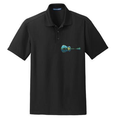 Guitar Lake Reflections Night Sky and Moon Guitar Dry Zone Grid Polo