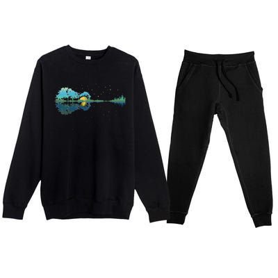 Guitar Lake Reflections Night Sky and Moon Guitar Premium Crewneck Sweatsuit Set