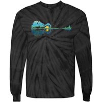 Guitar Lake Reflections Night Sky and Moon Guitar Tie-Dye Long Sleeve Shirt