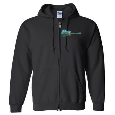 Guitar Lake Reflections Night Sky and Moon Guitar Full Zip Hoodie